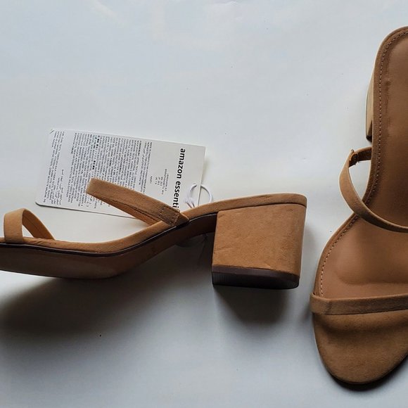 Essentials Women's Thin Two Strap Heeled Slide Sandal Tan Size 9.5 US repackaged - Picture 3 of 4
